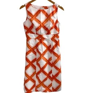 Orange White Window Pane Checkered Print Sleeveless Dress
